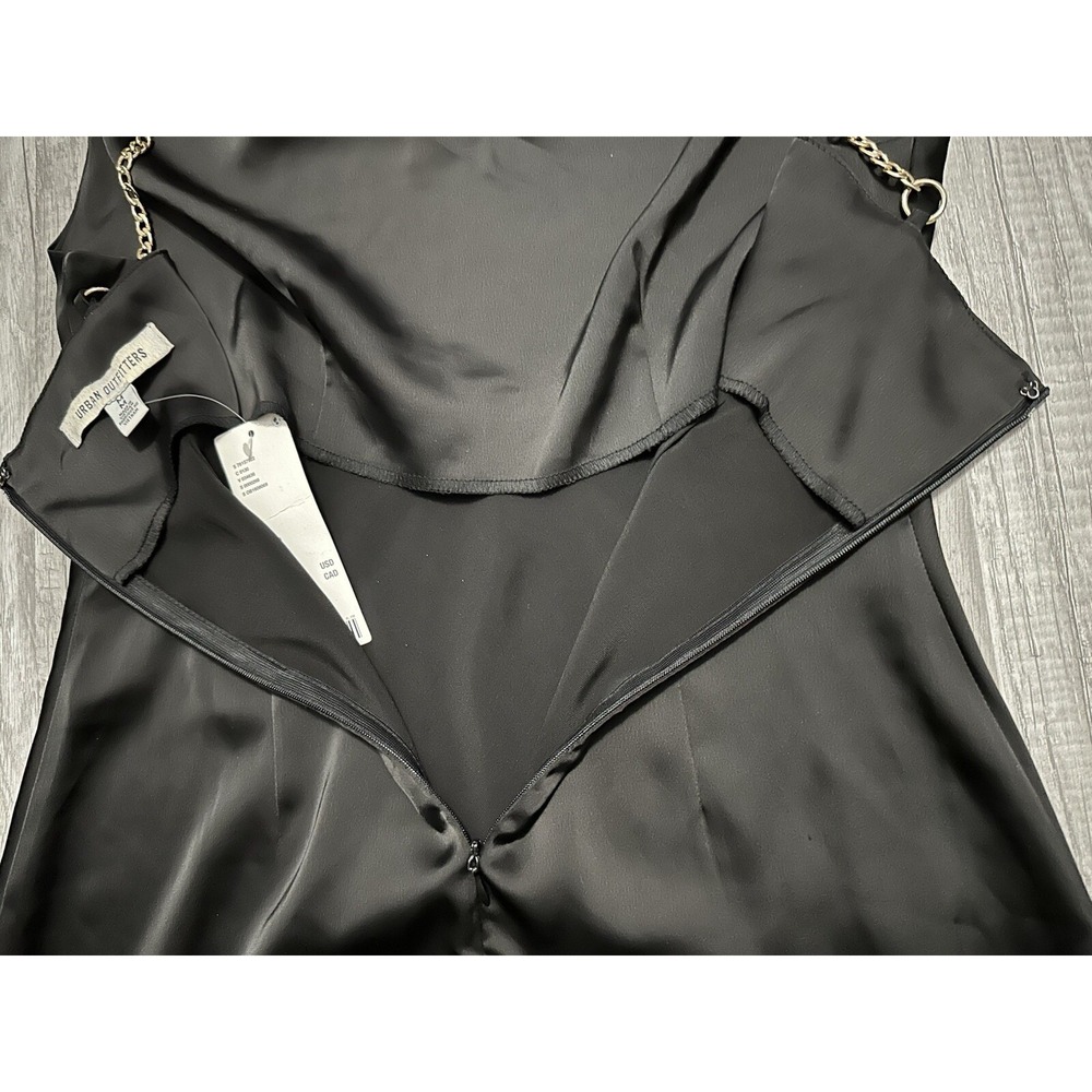 Urban‎ Outfitters Cowl Slip Dress Black Mini Dress Gold Chain Straps Zip Medium - Picture 10 of 12